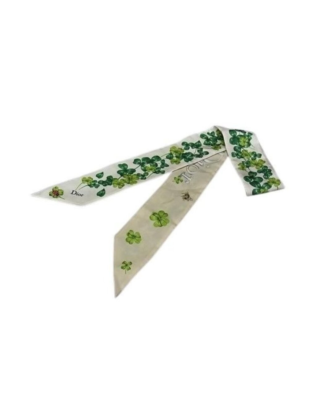Dior Scarf Mitzah Off White Green Multicolor Silk 100% Clover Ladybug Bee Motif